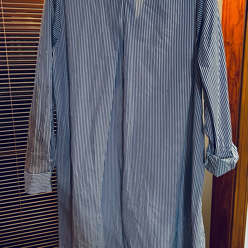 Old Navy- Navy and White Striped A-Line Swing Shirt dress - Large Tall - Picture 3 of 4